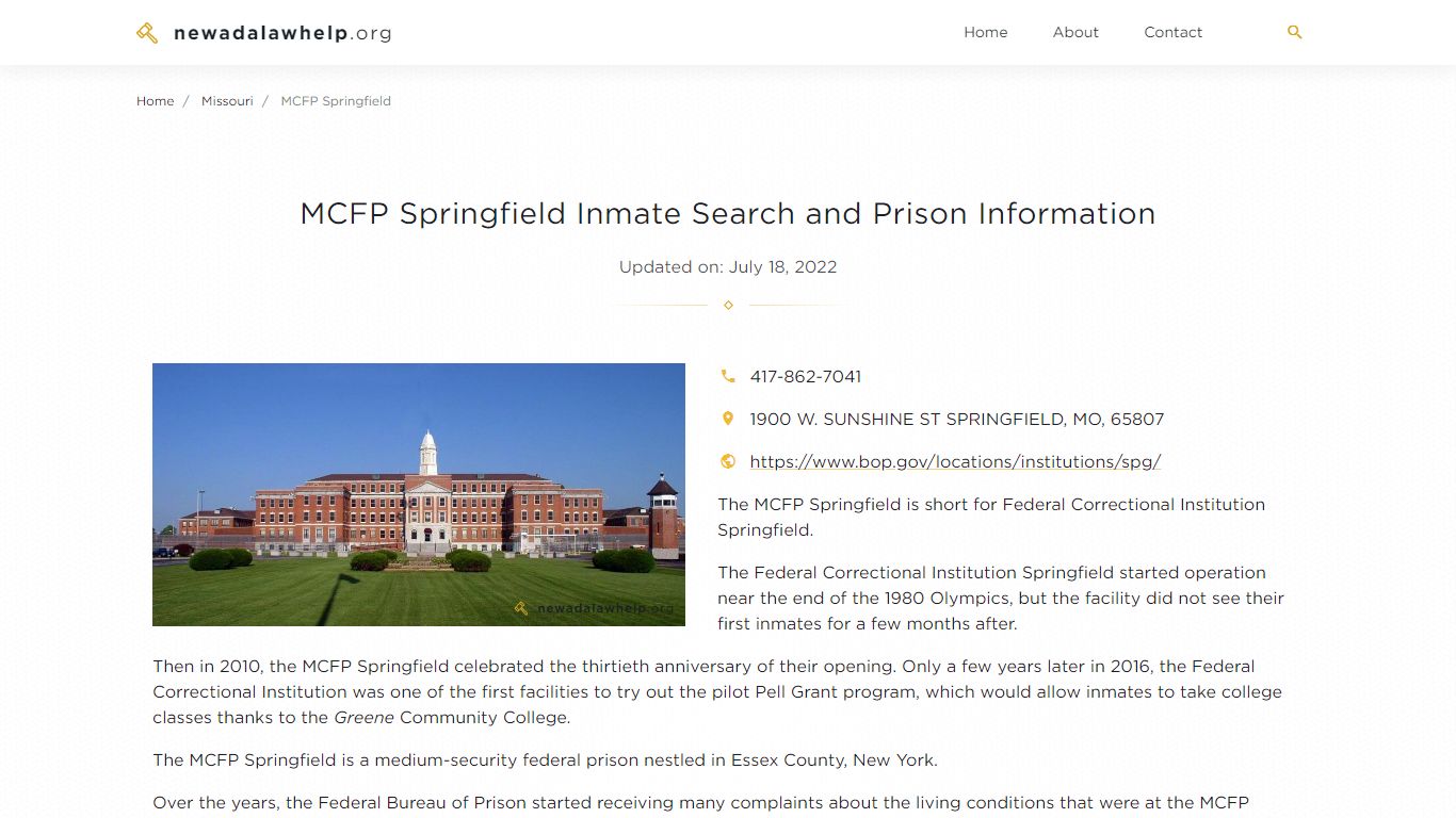 MCFP Springfield Inmate Search and Prison Information